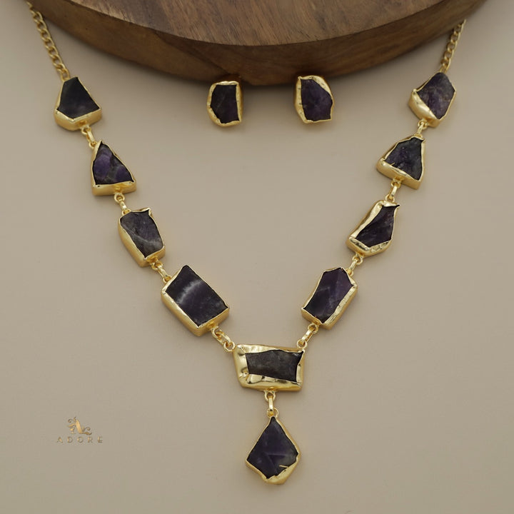 Linden Raw Stone Neckpiece With Earring