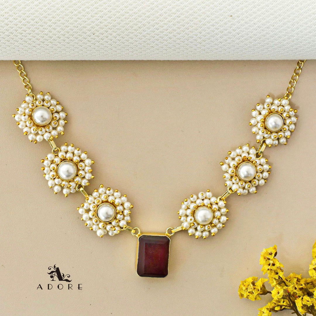 Adelita Glossy Rectangle Cluster Pearl Short Neckpiece / Choker