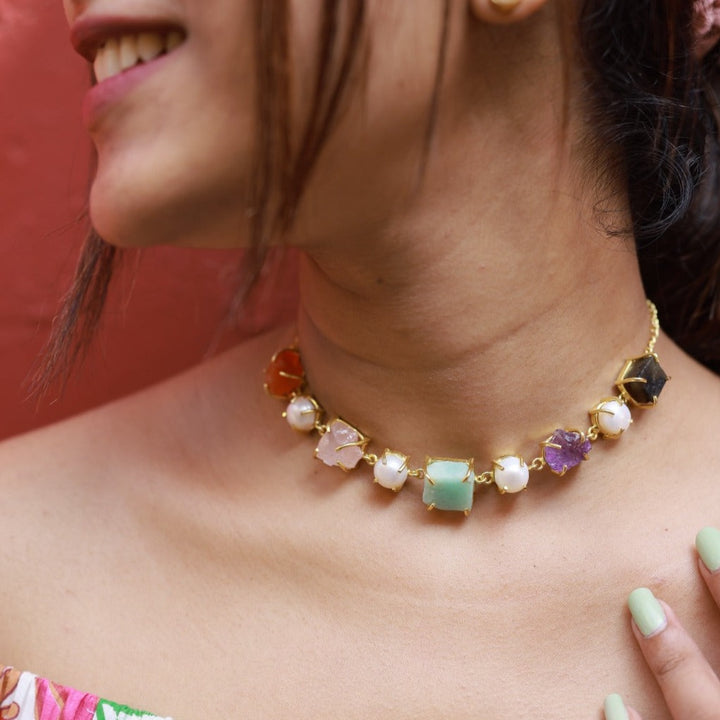 Golden Sierra Pearl 5 Raw Stone Choker/Short Neckpiece