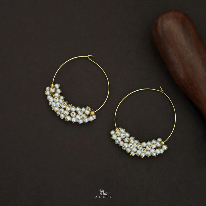 Golden Orb of Moon Pearl Hoop