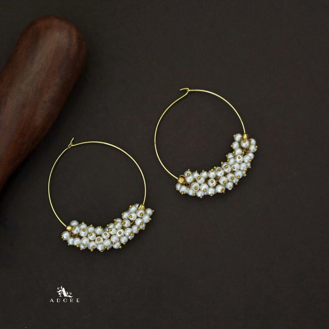 Golden Orb of Moon Pearl Hoop