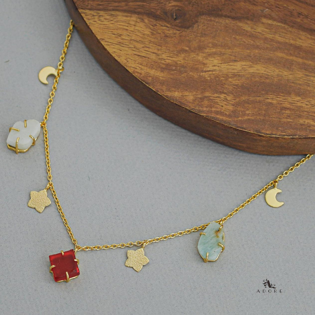 Winnie Raw Stone Moon + Flower Neckpiece