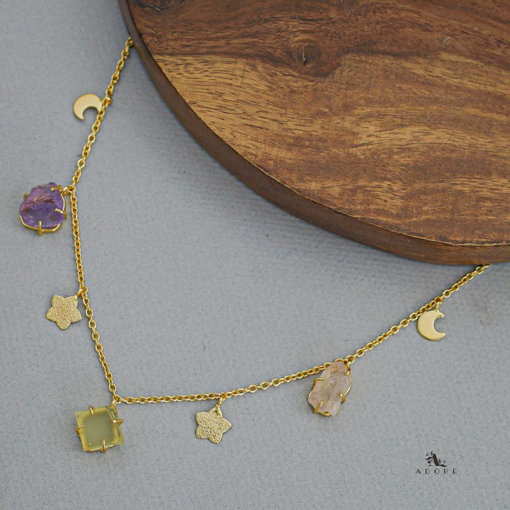 Winnie Raw Stone Moon + Flower Neckpiece