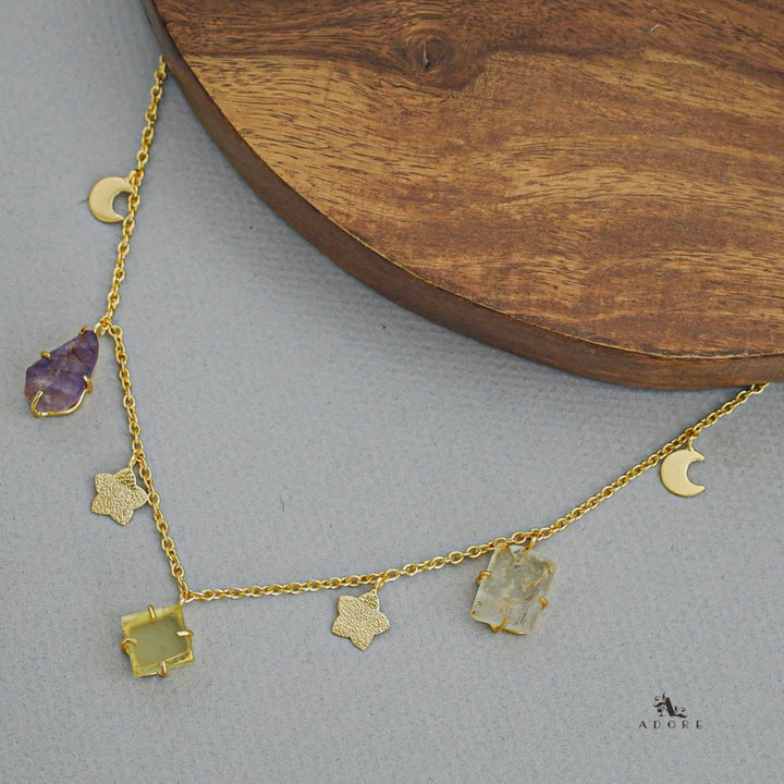 Winnie Raw Stone Moon + Flower Neckpiece