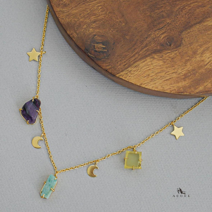 Winnie Raw Stone Moon + Flower Neckpiece