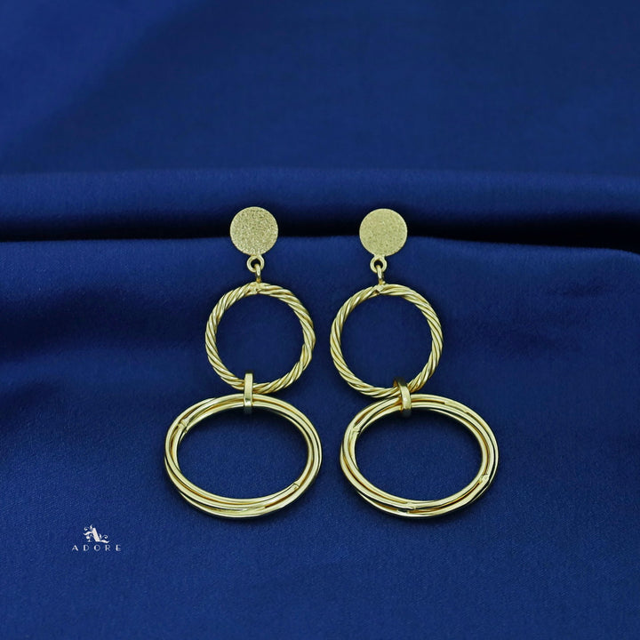 Golden Textured Twisted Tri Circle Earring