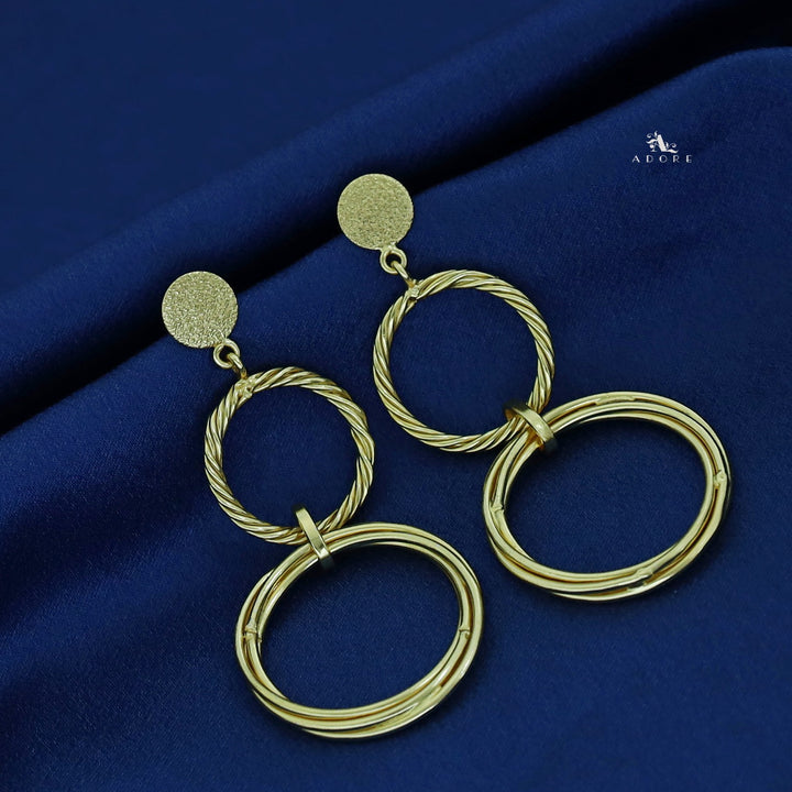 Golden Textured Twisted Tri Circle Earring