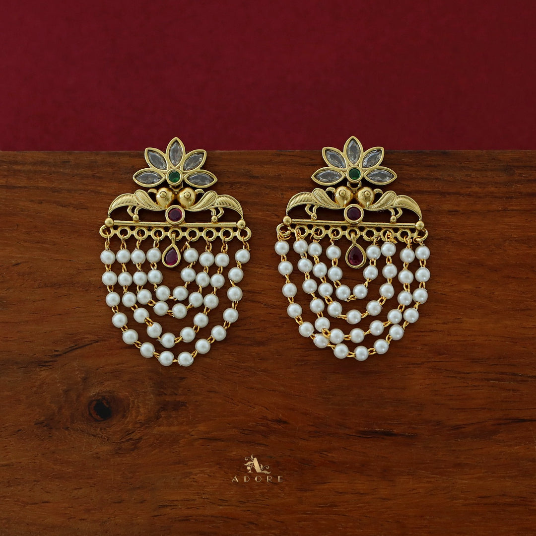 Avantika Floral 4 Layer Cluster Pearl Earring