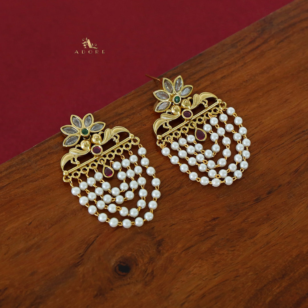 Avantika Floral 4 Layer Cluster Pearl Earring