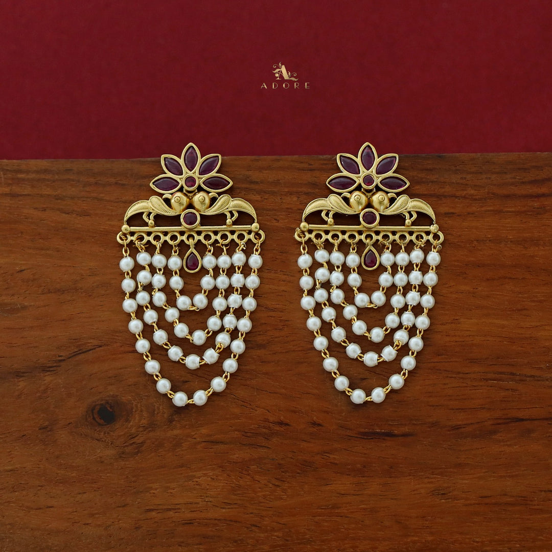 Avantika Floral 4 Layer Cluster Pearl Earring