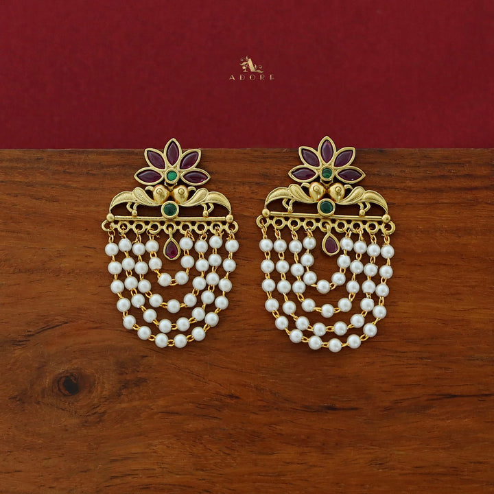 Avantika Floral 4 Layer Cluster Pearl Earring