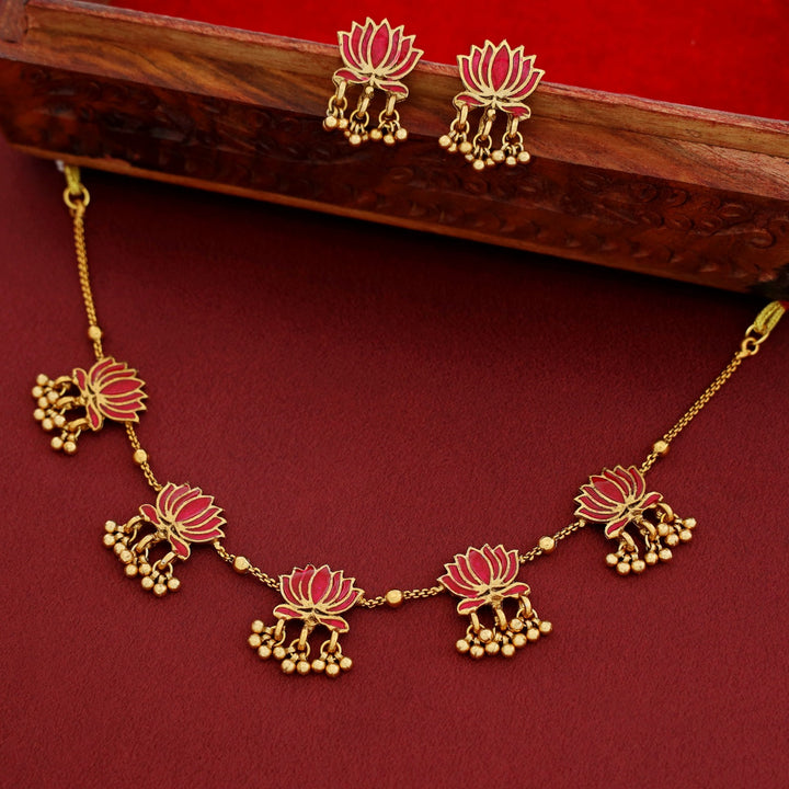 Advaita Louts Gold Ball Short Neckpiece / Choker With Earring