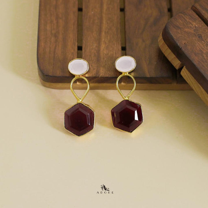 Glossy Oval Drop Hexagon Earring