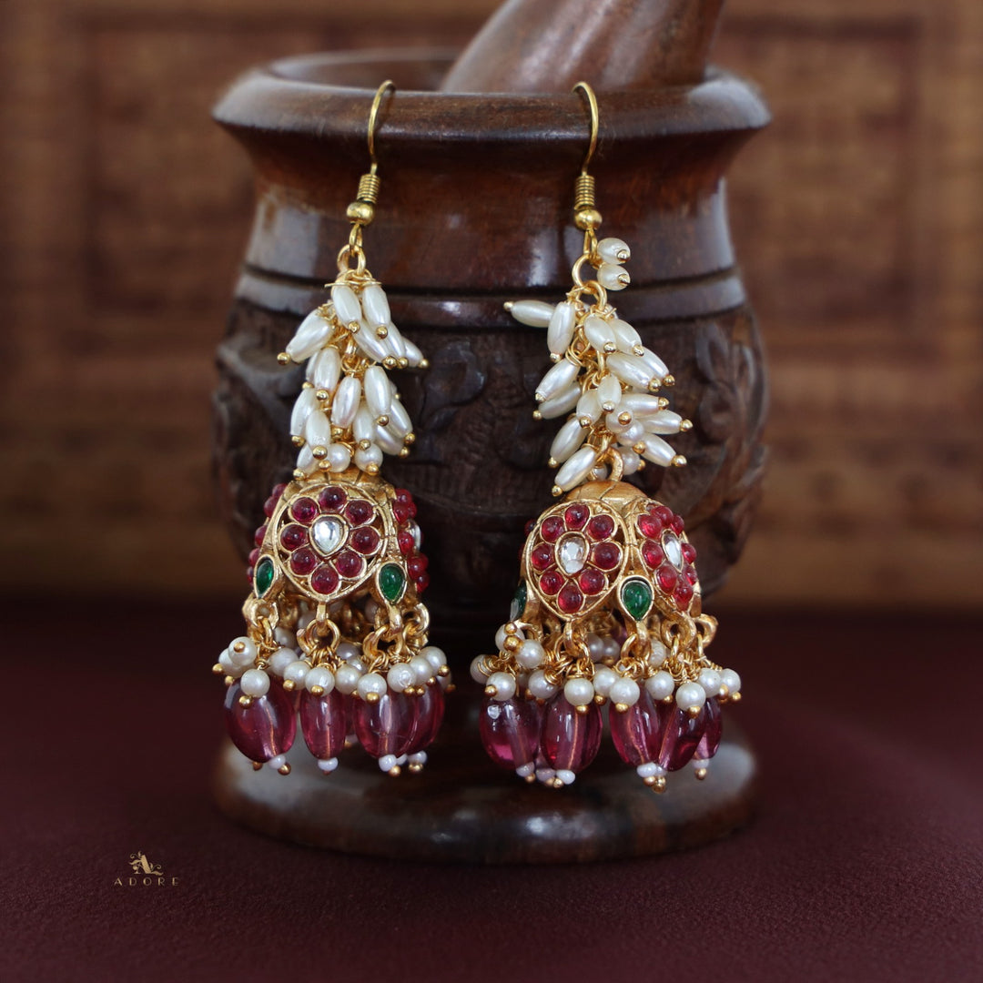 Archita Rice Pearl Drop Glossy Jhumka