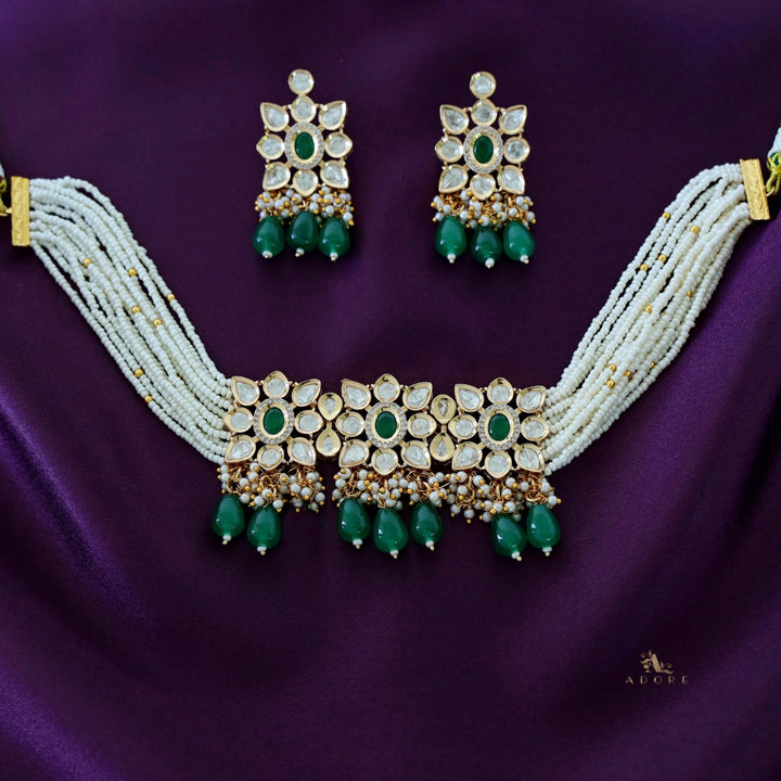 Premium Aehili Polki Kundan Neckpiece With Earring