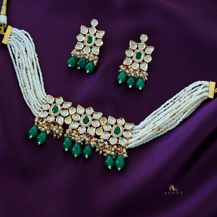 Premium Aehili Polki Kundan Neckpiece With Earring