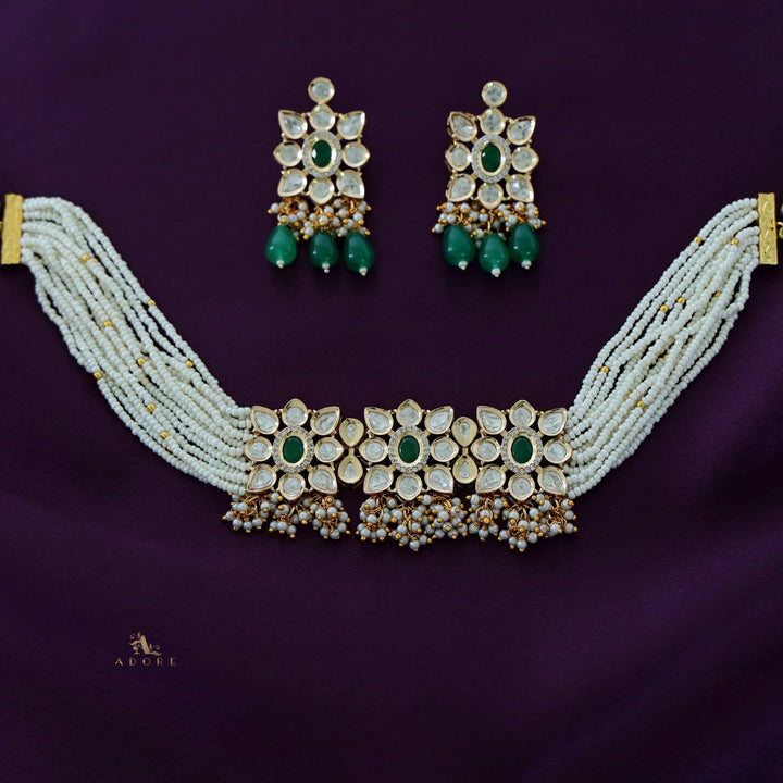 Premium Aehili Polki Kundan Neckpiece With Earring