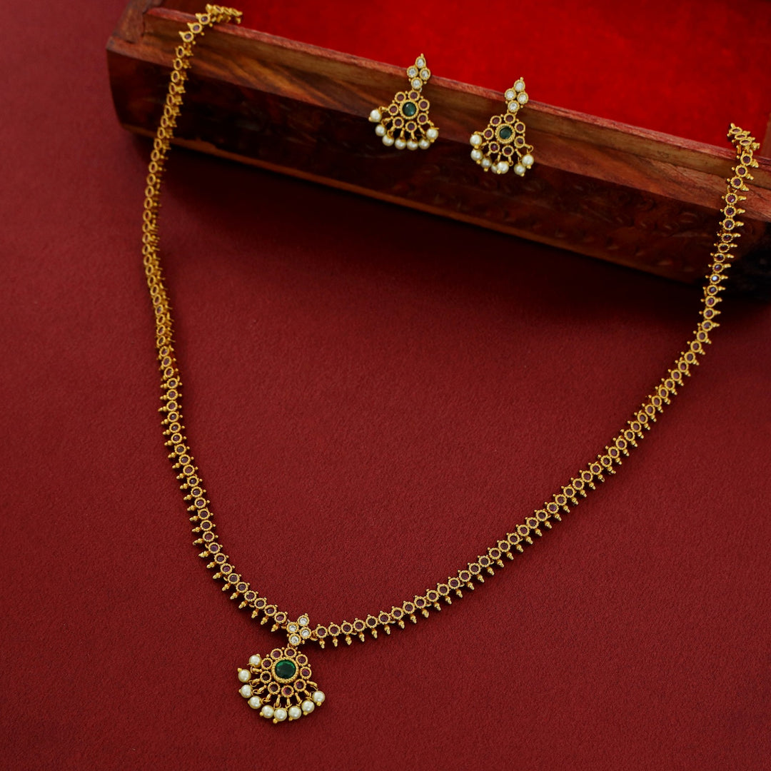 Chaitra Long Flowery Pearl Neckpice With Earring