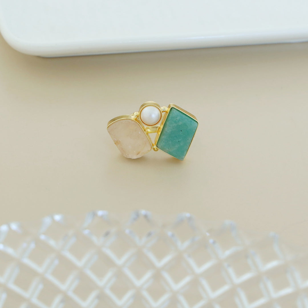 Namya Dual Raw Stone Pearl Ring