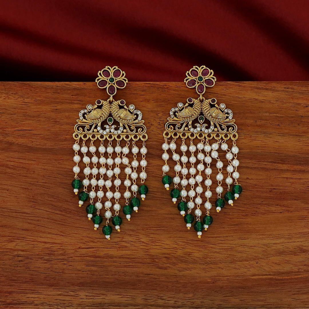 Dhwani Mayura Floral Tassel Pearl Earring