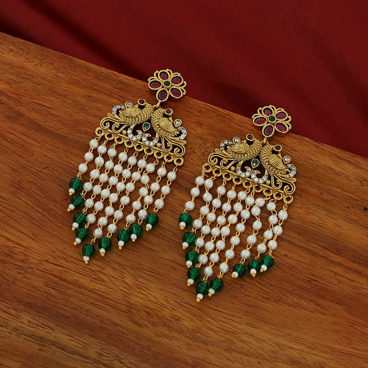 Dhwani Mayura Floral Tassel Pearl Earring