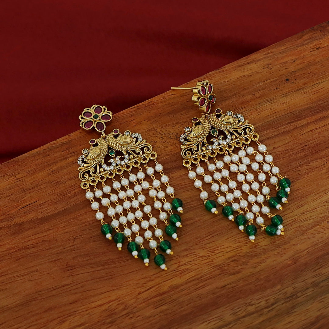 Dhwani Mayura Floral Tassel Pearl Earring