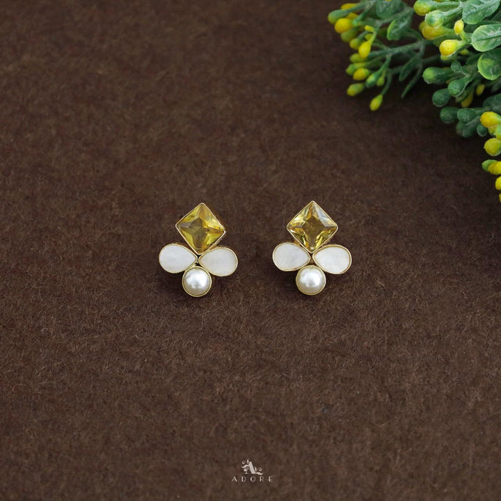 Twin Leaf Diamond Glossy MOP Stud