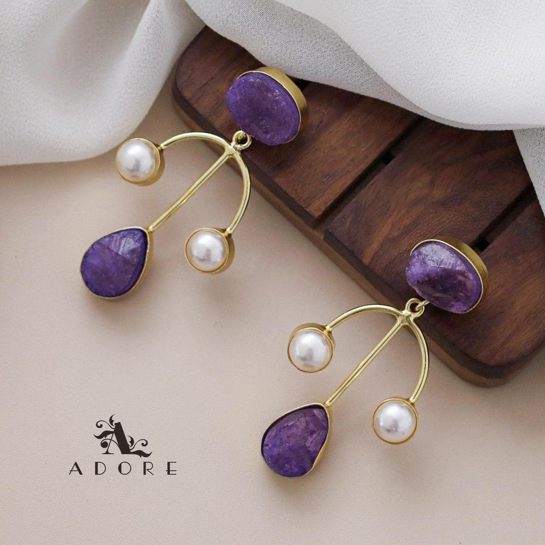 Dyed Stone Golden Anchor Dual Pearl Earring