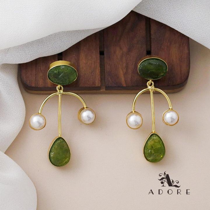 Dyed Stone Golden Anchor Dual Pearl Earring