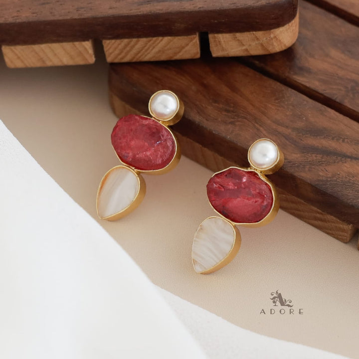 Oval Dyed Stone MOP + Pearl Earring