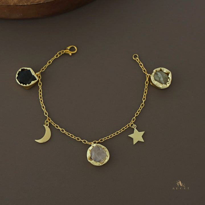 Golden Star + Moon 3 Raw Stone Bracelet