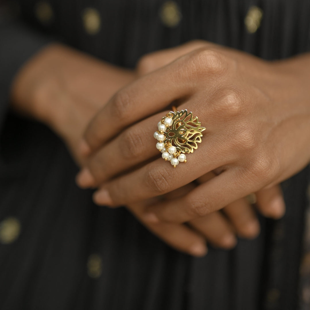 Pearly Golden Lotus Ring