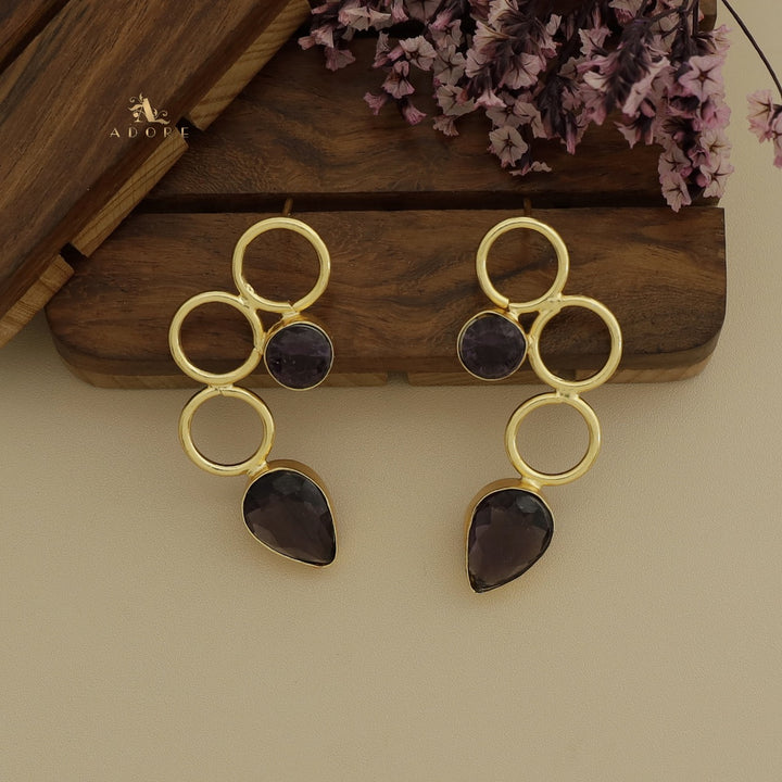 Golden Tri Circle Glossy Earring