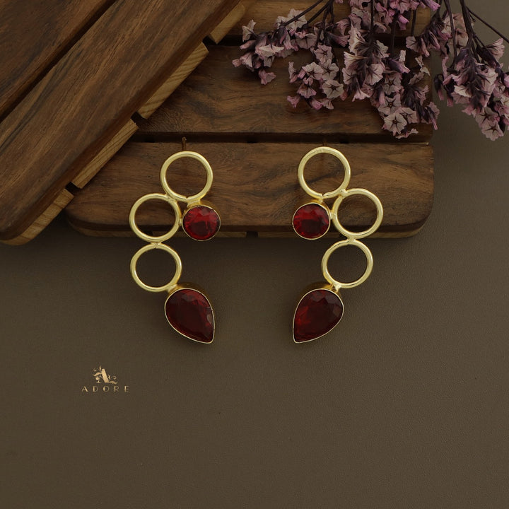 Golden Tri Circle Glossy Earring