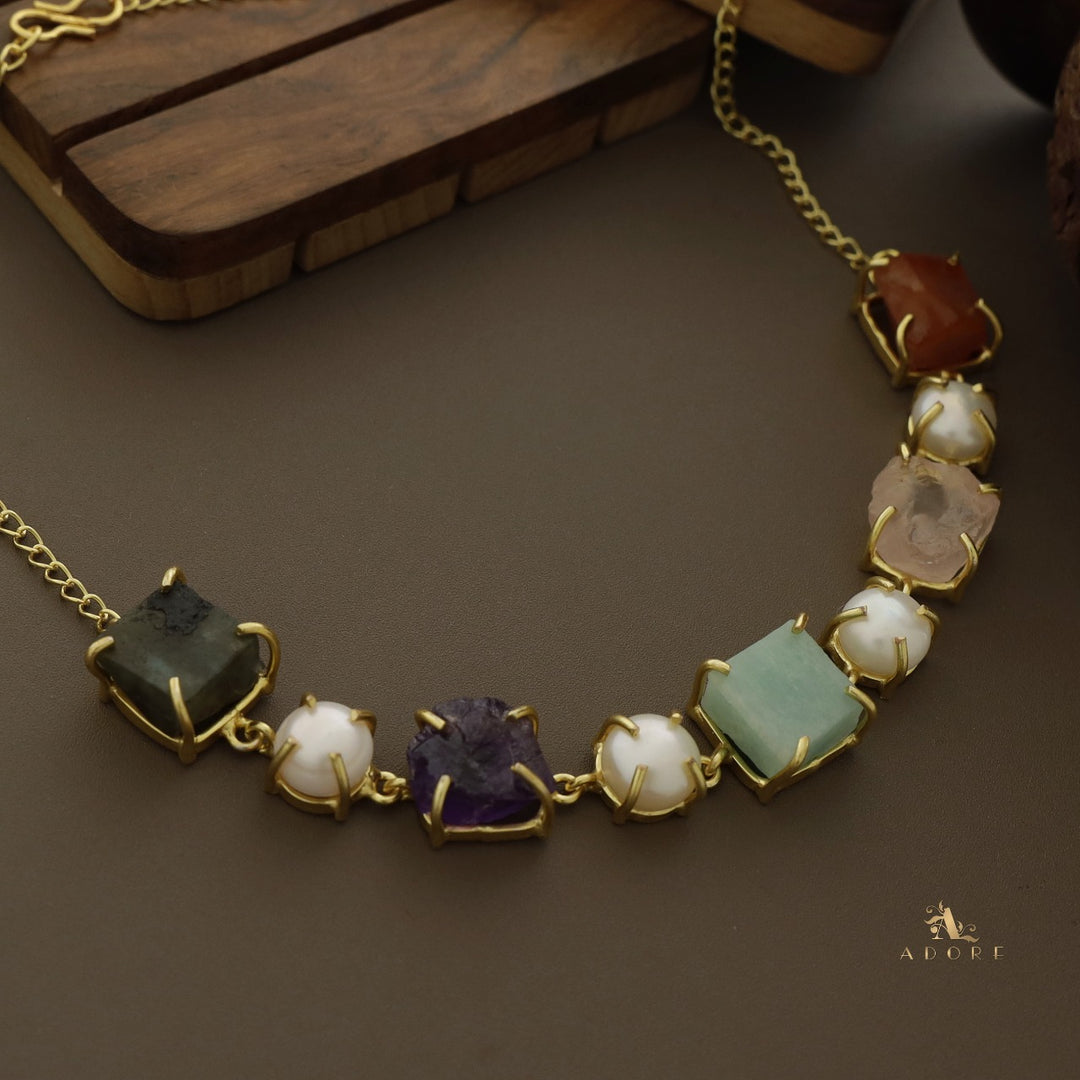 Golden Sierra Pearl 5 Raw Stone Choker/Short Neckpiece