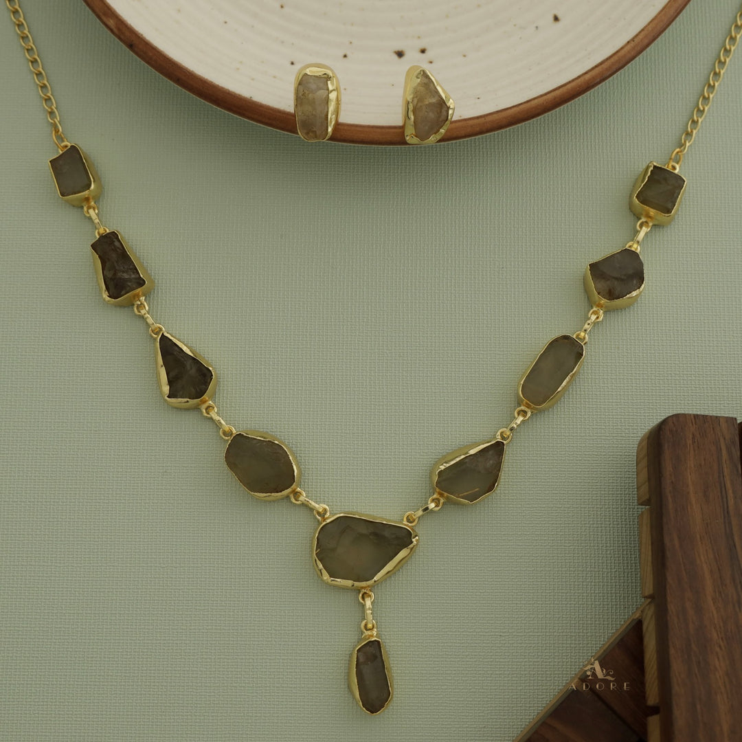 Linden Raw Stone Neckpiece With Earring