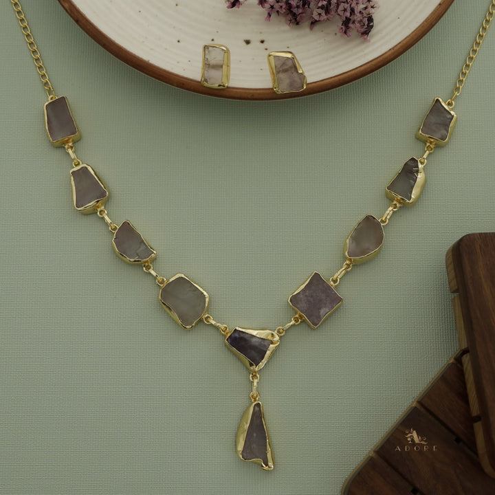 Linden Raw Stone Neckpiece With Earring