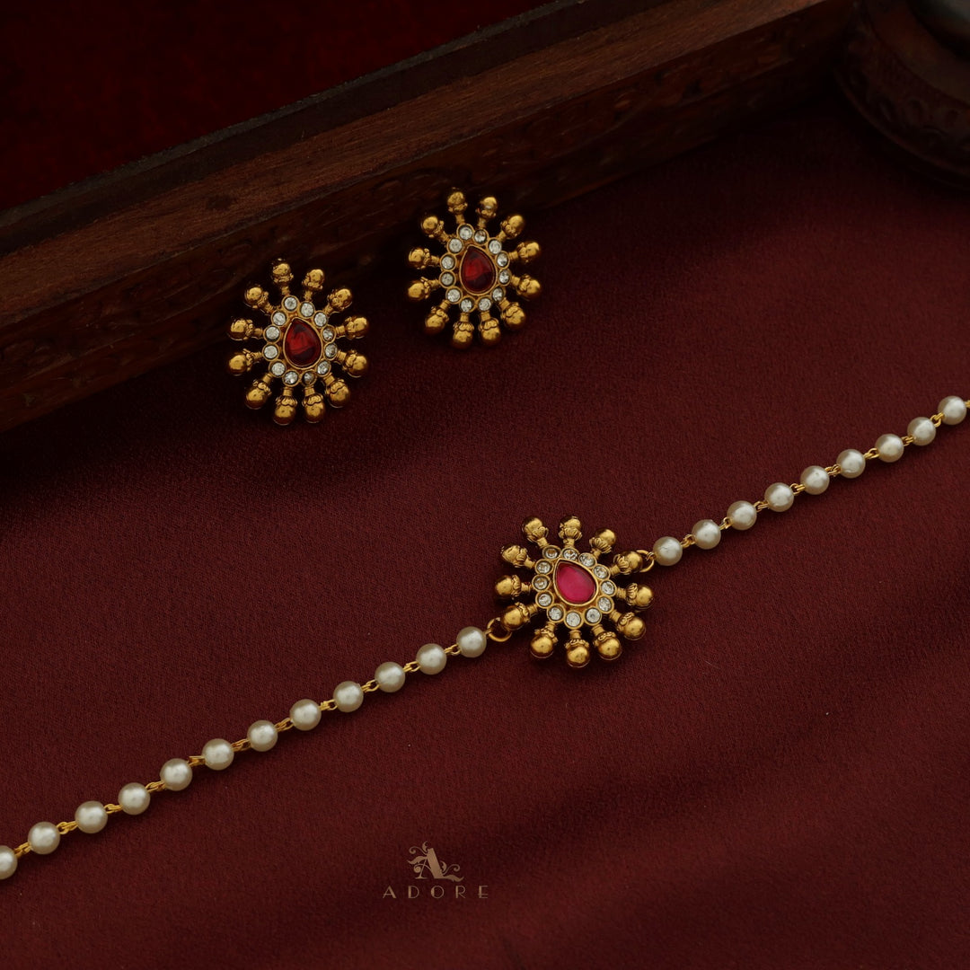 Charuvarsh Gold Pearl Choker With Earring