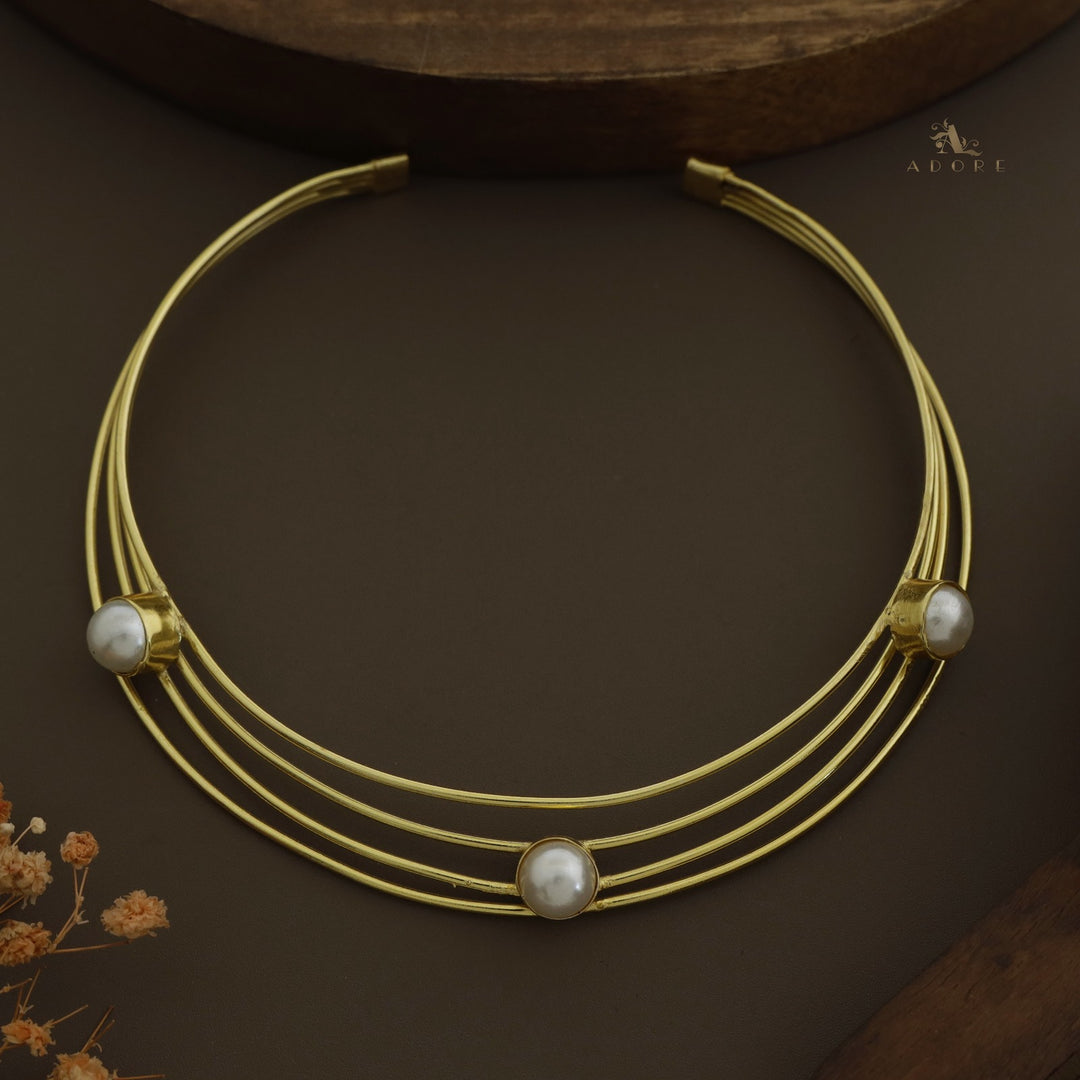 Golden 4 Layer Tri Pearl Neck Cuff