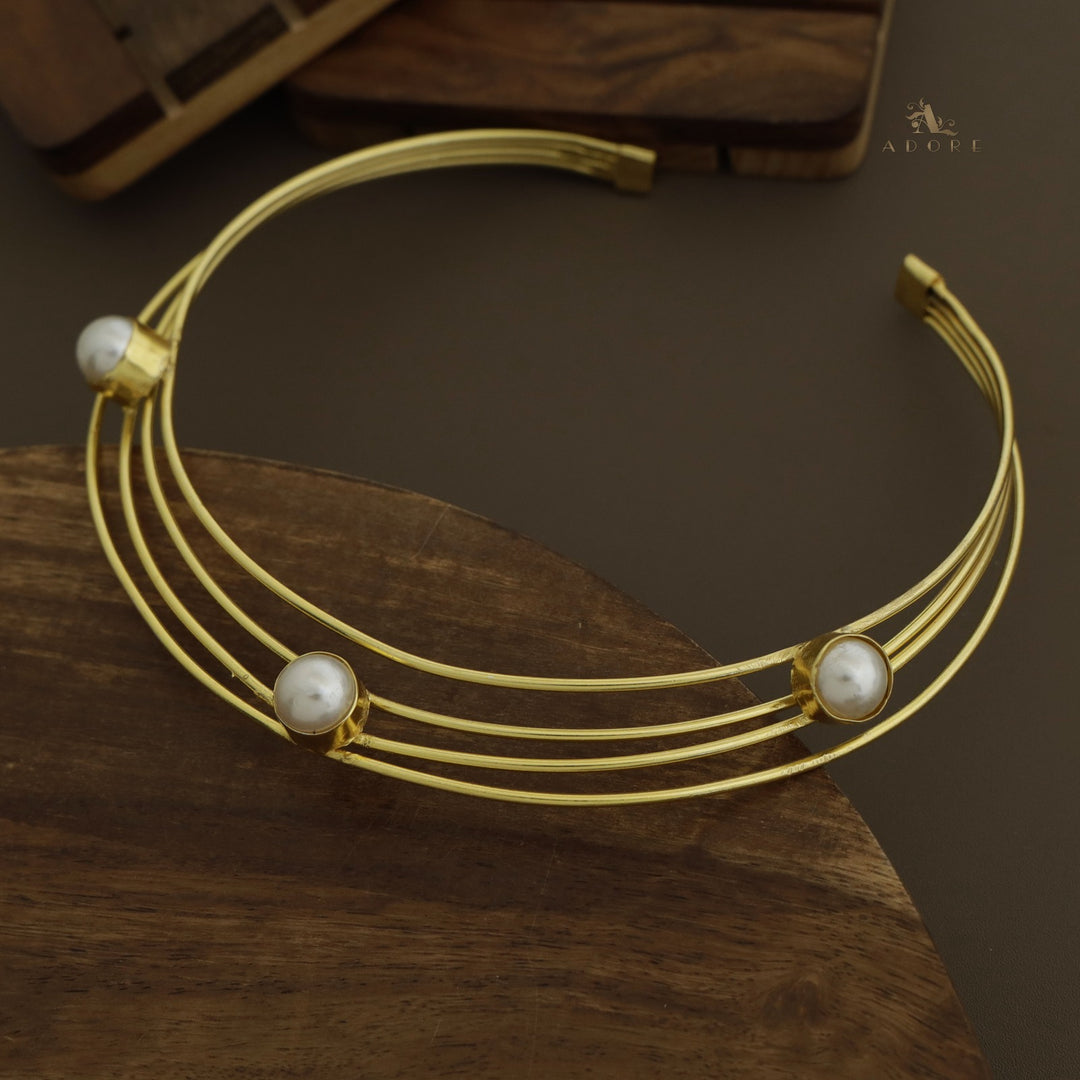 Golden 4 Layer Tri Pearl Neck Cuff