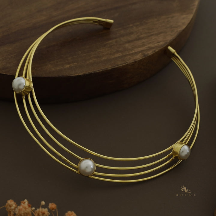 Golden 4 Layer Tri Pearl Neck Cuff