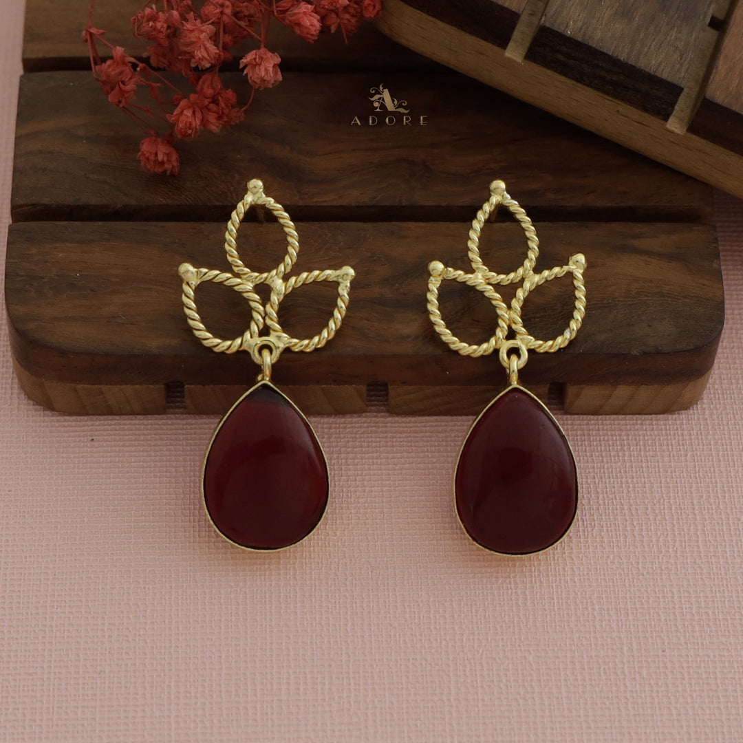 Braided Tri Leaf Glossy Drop Earring