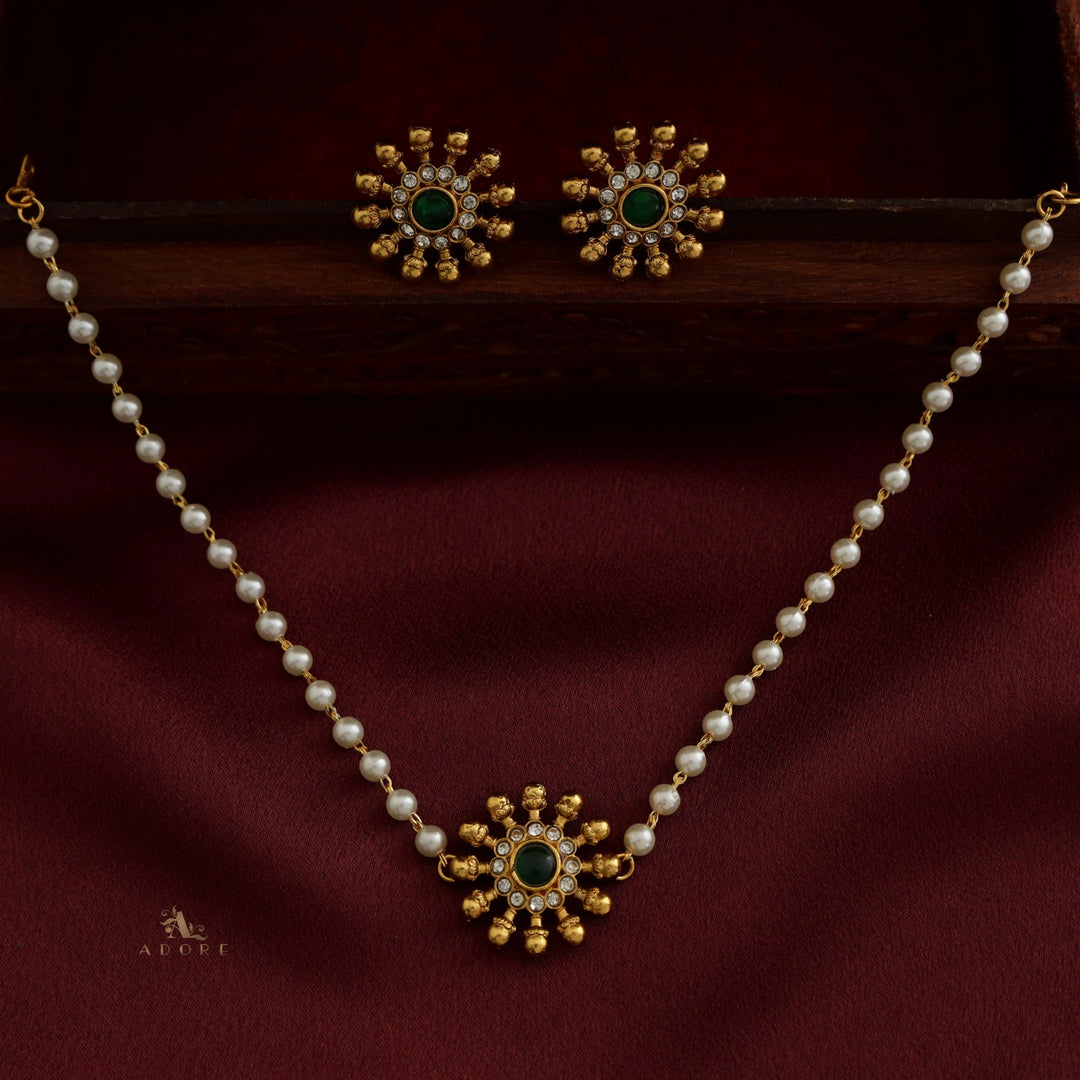 Surya Chakra 1 Layer Pearl Choker With Earring