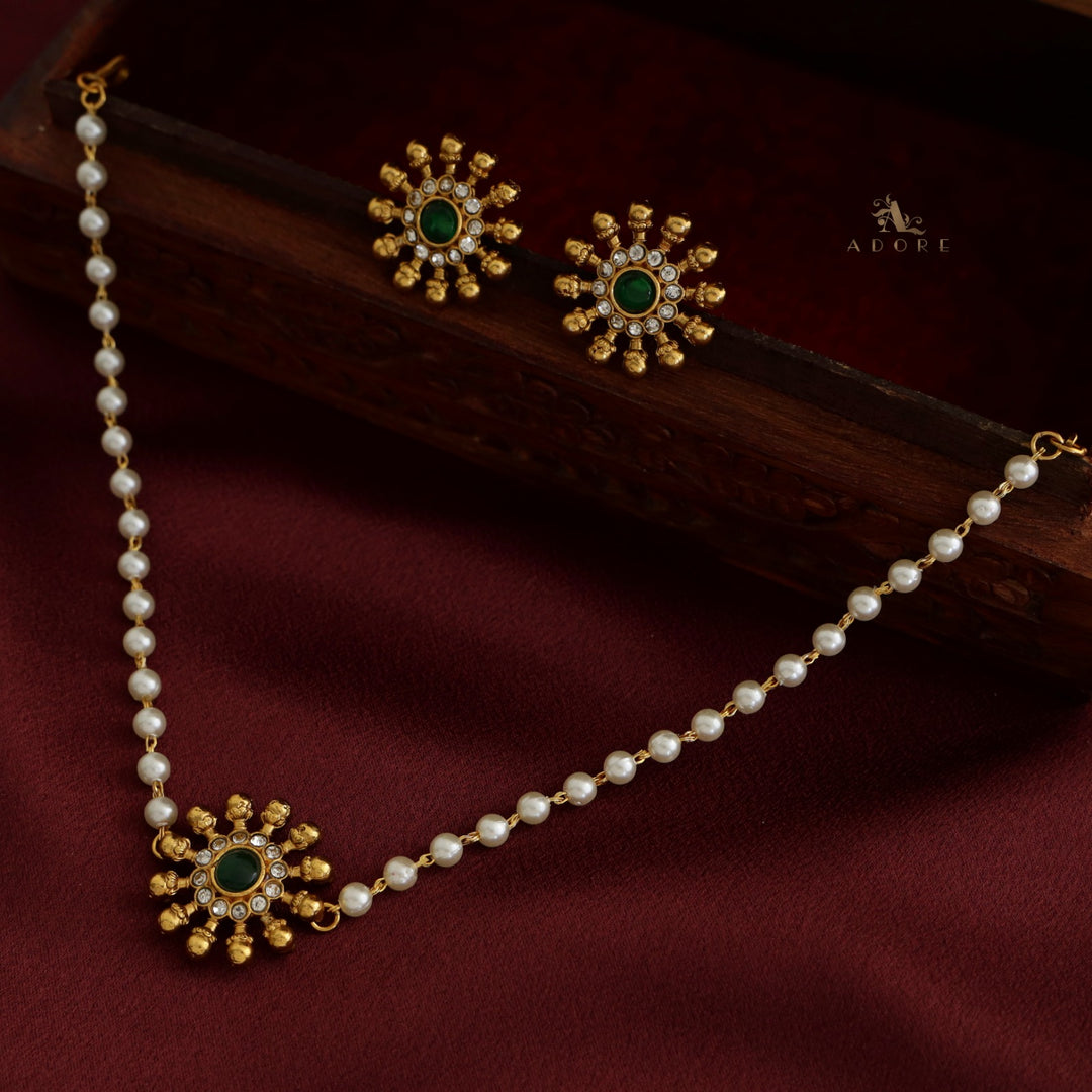 Surya Chakra 1 Layer Pearl Choker With Earring