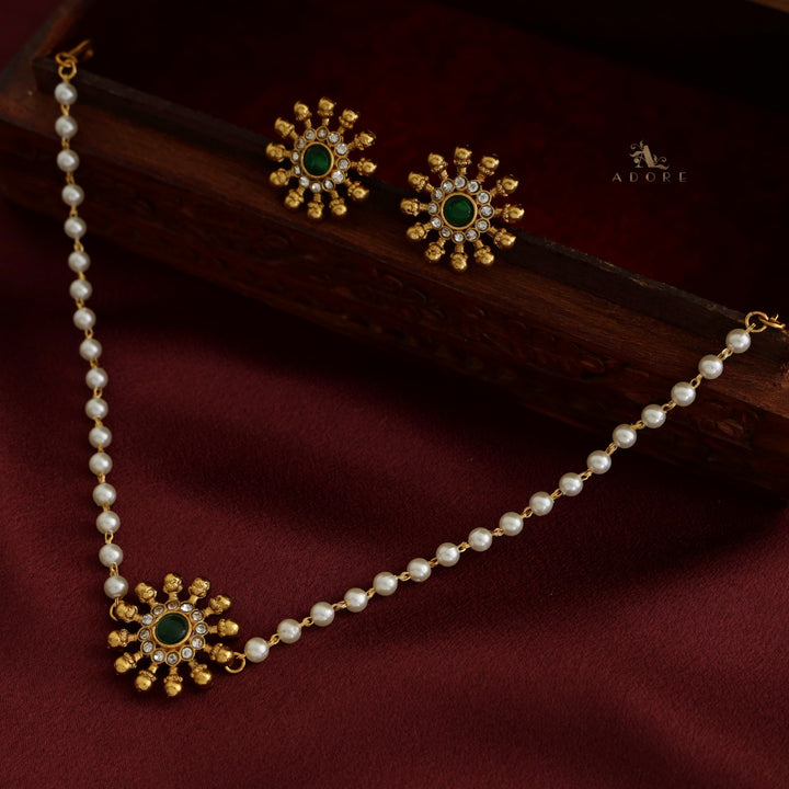 Surya Chakra 1 Layer Pearl Choker With Earring