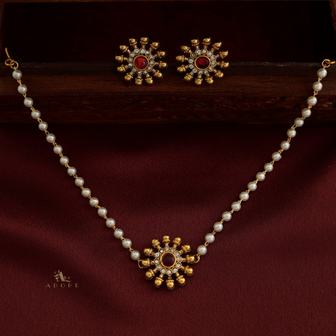 Surya Chakra 1 Layer Pearl Choker With Earring