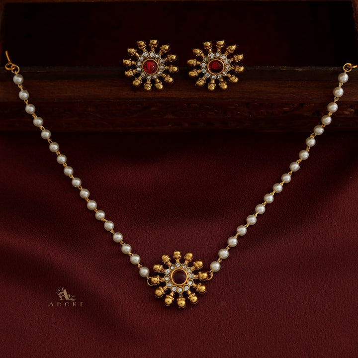 Surya Chakra 1 Layer Pearl Choker With Earring