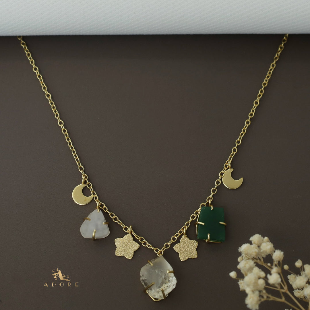 Winnie Raw Stone Moon + Flower Neckpiece