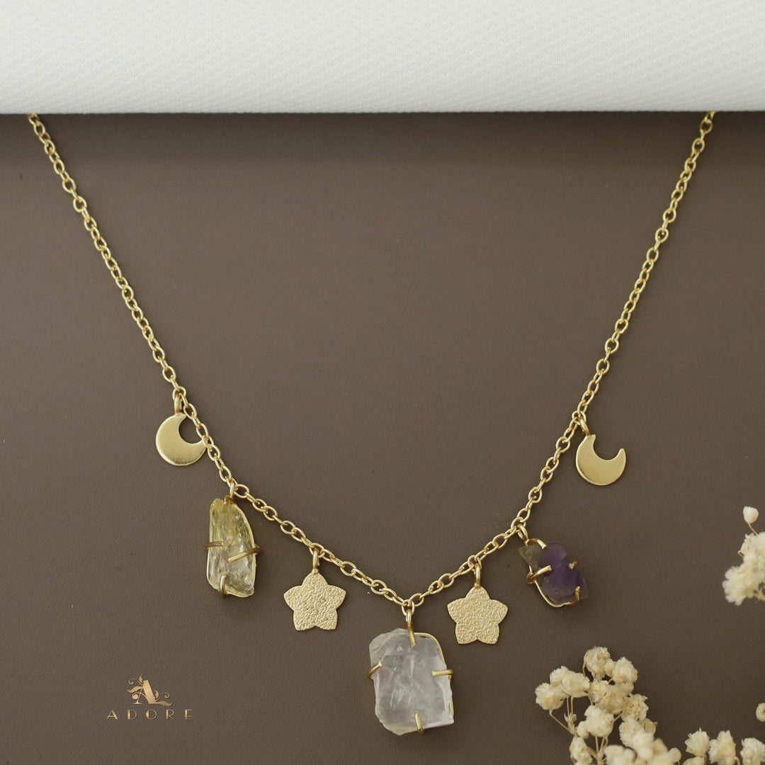 Winnie Raw Stone Moon + Flower Neckpiece