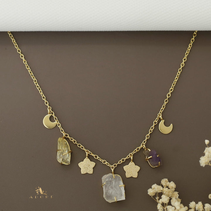 Winnie Raw Stone Moon + Flower Neckpiece